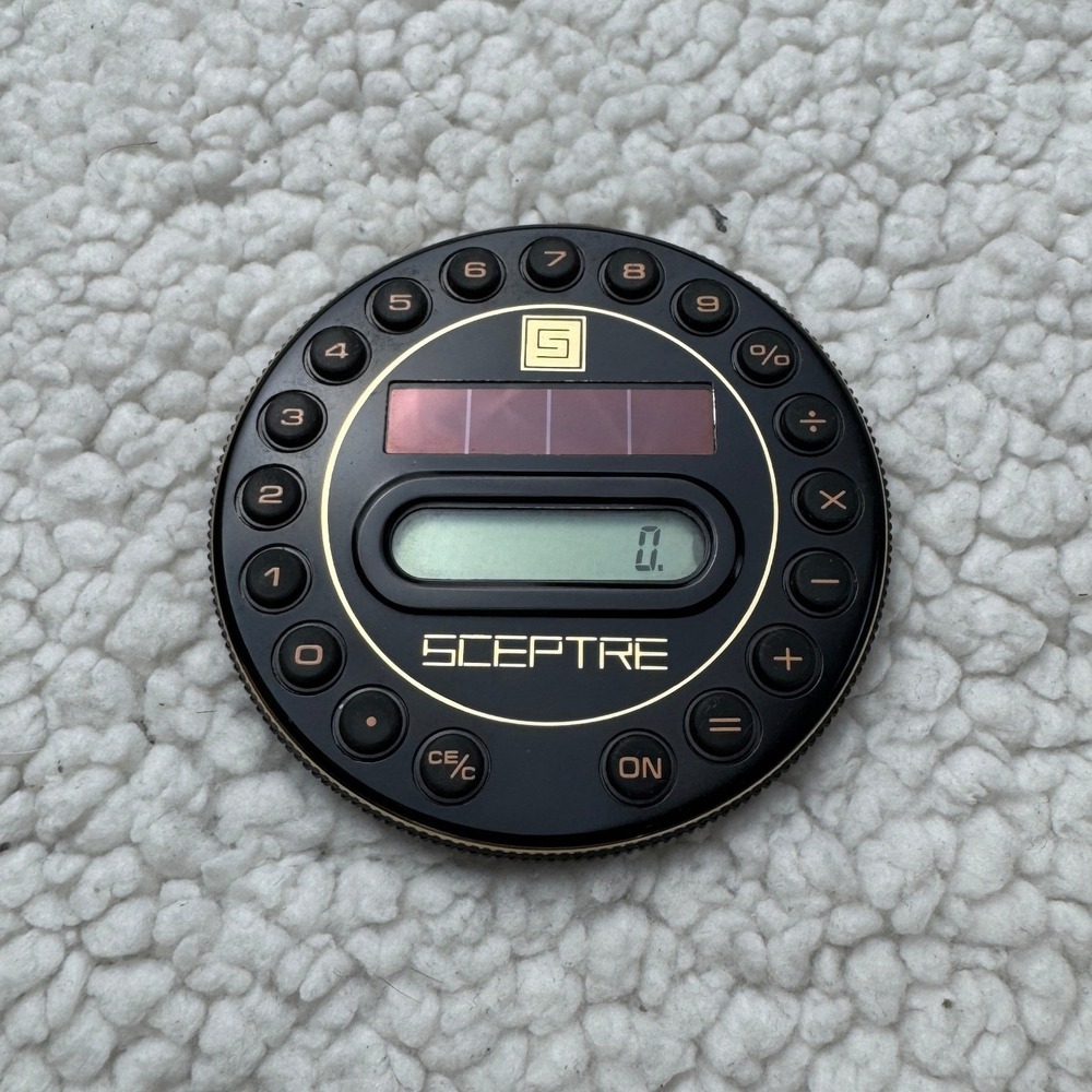 Sceptre Vintage‎ Solar Powered Pocket Calculator Round Black Gold with Case